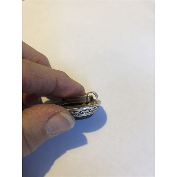 Mexico Sterling Silver 925 Large Oval Black Onyx Brooch or Pendant Gorgeous - Picture 5 of 7